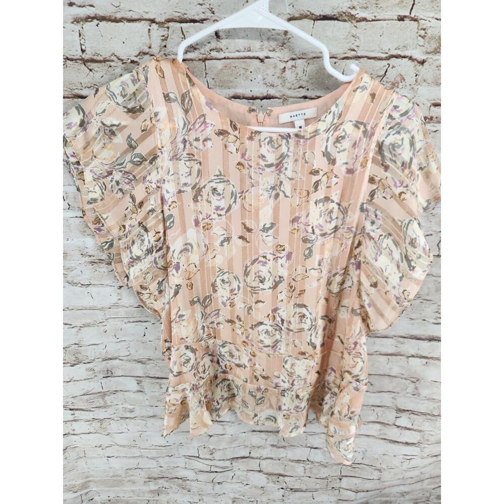 Maette Top Size Medium Ruffles Pink Floral Top Boho Top